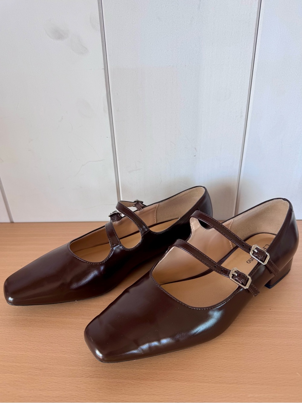 C.Paravano Double-Strap Mary Jane Flats in Dark Brown
